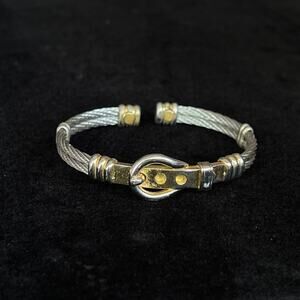 Vintage Stainless Steel and Gold Plated "Belt Buckle" Mixed Metal Cuff Bracelet
